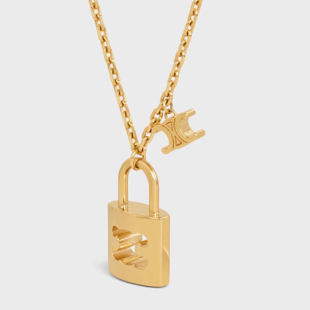 Celine Large TRIOMPHE Lock Necklace | Brass with gold finish - Picture 3 of 11